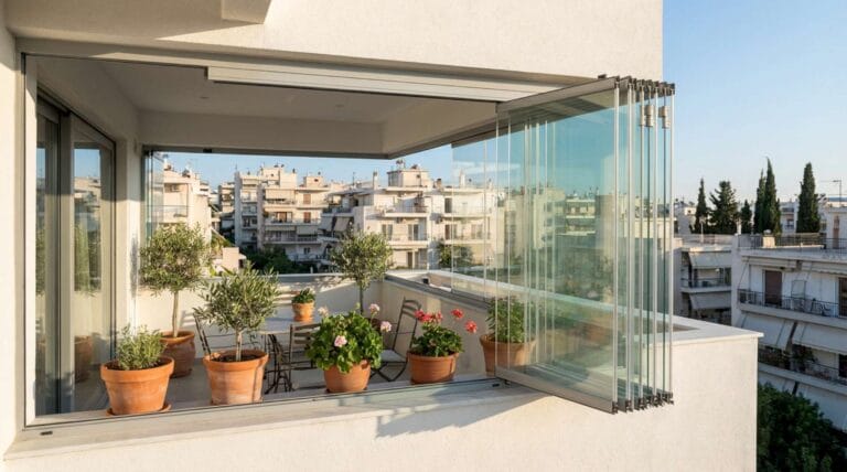 Frameless πτυσσόμενα κρύσταλλα για βεράντα ή κατάστημα